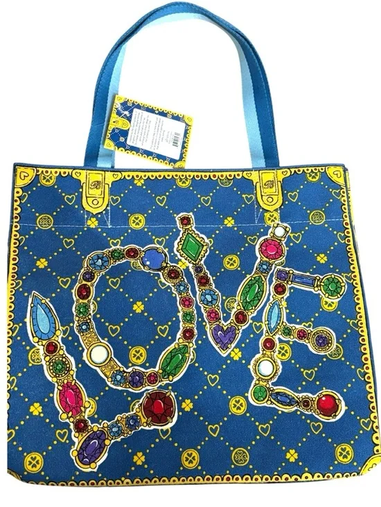 Brighton Glimmering Love Tote Canvas Bag Blue Multi Heart Charm Print NWT: - Picture 2 of 10